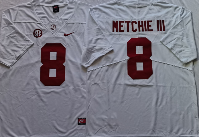 Men's Alabama Crimson Tide John Metchie III #8 White Jersey